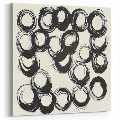 Abstract Art Prints – Rhythmic Ink Circles on Neutral Canvas