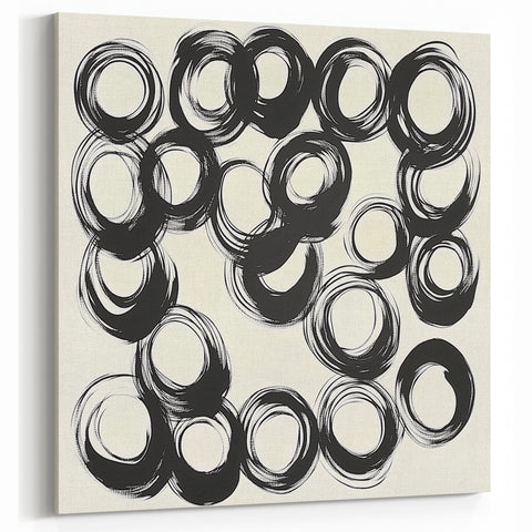 Abstract Art Prints – Rhythmic Ink Circles on Neutral Canvas