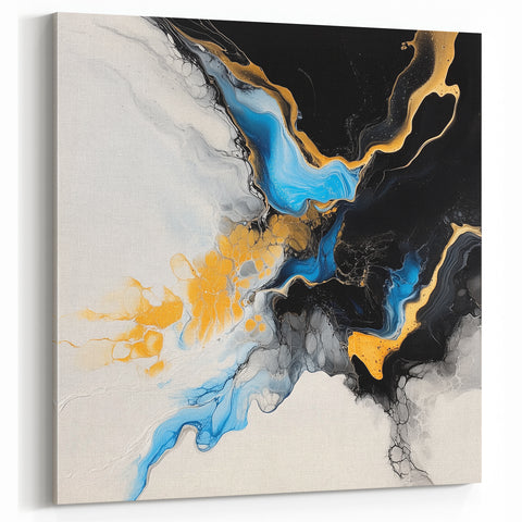 Fluid Art Paintings for Walls – Golden Tide Abstract Flow