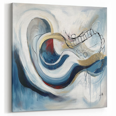 Colorful Abstract Wall Art – Navy, Gold & Red Modern Flow Design