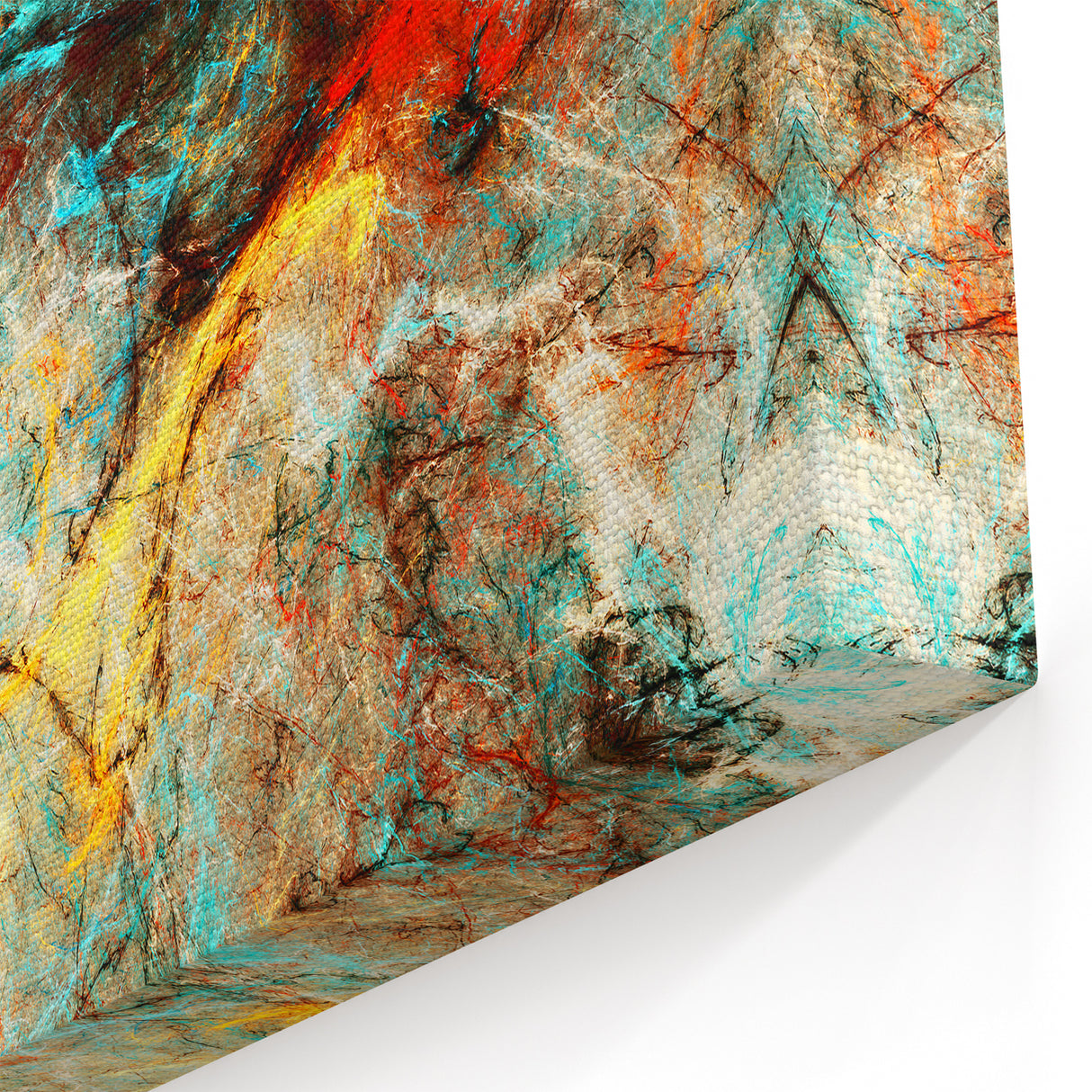 Geometric Abstract Art Prints – Chaotic Cyan & Firebrush Fusion