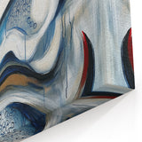 Large Abstract Wall Art – White, Navy & Gold with Red Accents