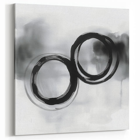 Minimalist Abstract Wall Art – Black and Gray Circular Brush Design