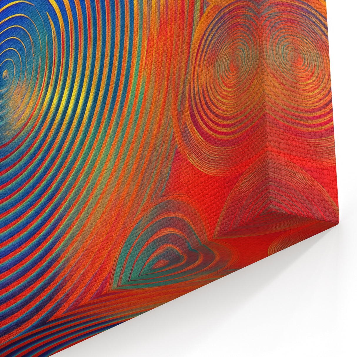 Modern Abstract Wall Art – Red, Blue & Gold Radiating Circle Design