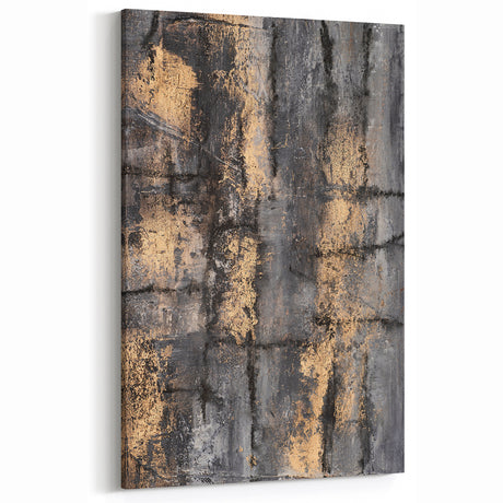 Bold Abstract Wall Art in Black and Gold – Modern Oil Painting Print