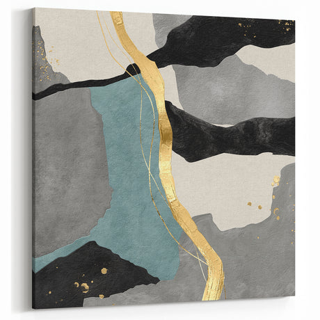 Elegant Gold Divide – Contemporary Abstract Art Piece in Teal & Gray