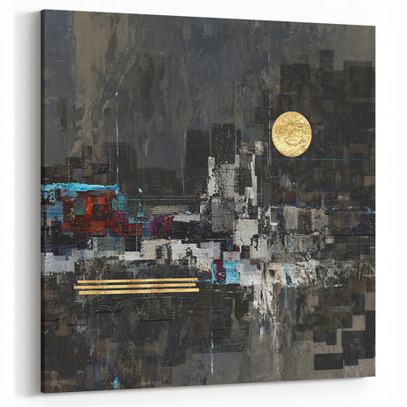 Midnight Cityscape Drama – Bold Abstract Wall Art with Gold Detail