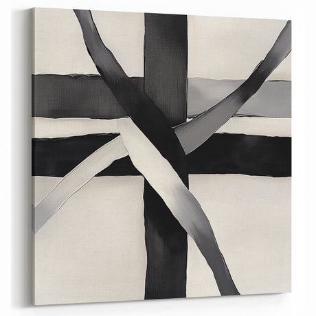 Minimalist Abstract Wall Art – Black and White Grid Geometry