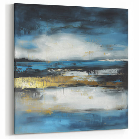 Abstract Fluid Canvas Art – Sky Blue, Gold, and Navy Expression