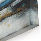 Abstract Fluid Canvas Art – Sky Blue, Gold, and Navy Expression