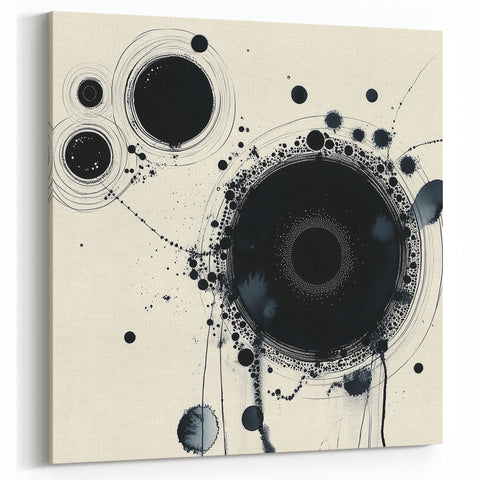 Geometric Abstract Wall Decor – Black Ink Planetary Motion Art