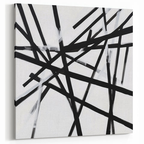Geometric Abstract Wall Decor – Black & White Line Collision