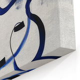 Abstract Fluid Canvas Art – Royal Blue & Black Line Composition
