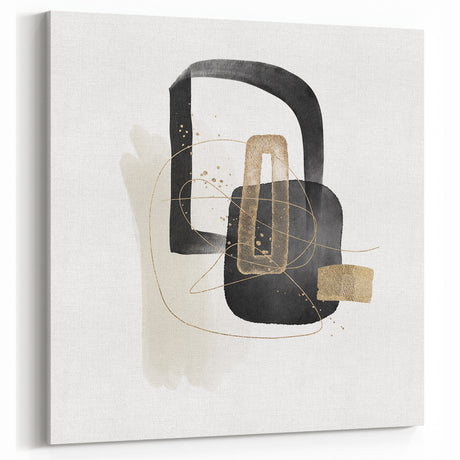 Modern Minimalist Wall Art – Black, White & Gold Geometric Canvas Print