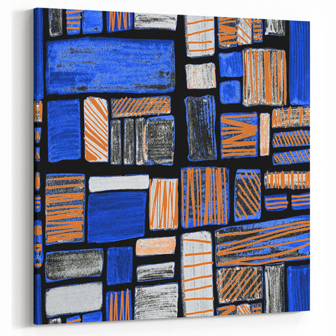 Earthen Harmony Abstracts – Geometric Blue and Orange Wall Art Print