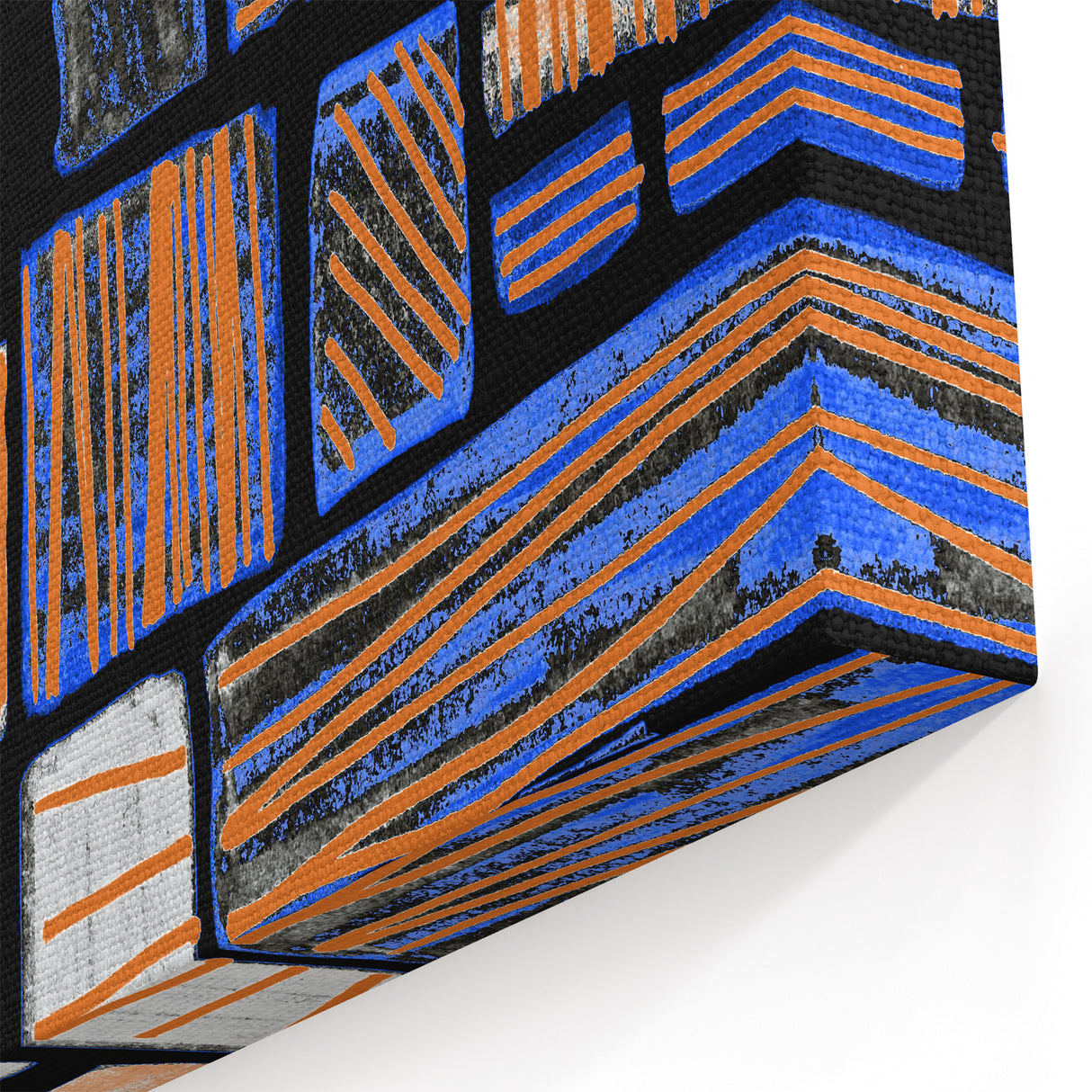 Earthen Harmony Abstracts – Geometric Blue and Orange Wall Art Print