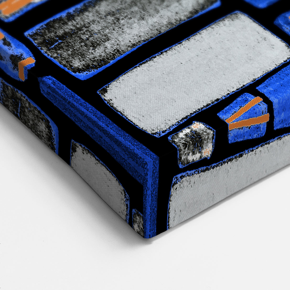 Earthen Harmony Abstracts – Geometric Blue and Orange Wall Art Print