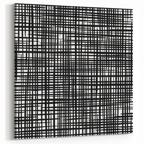 Geometric Abstract Canvas Artworks - Black Grid on White Texture