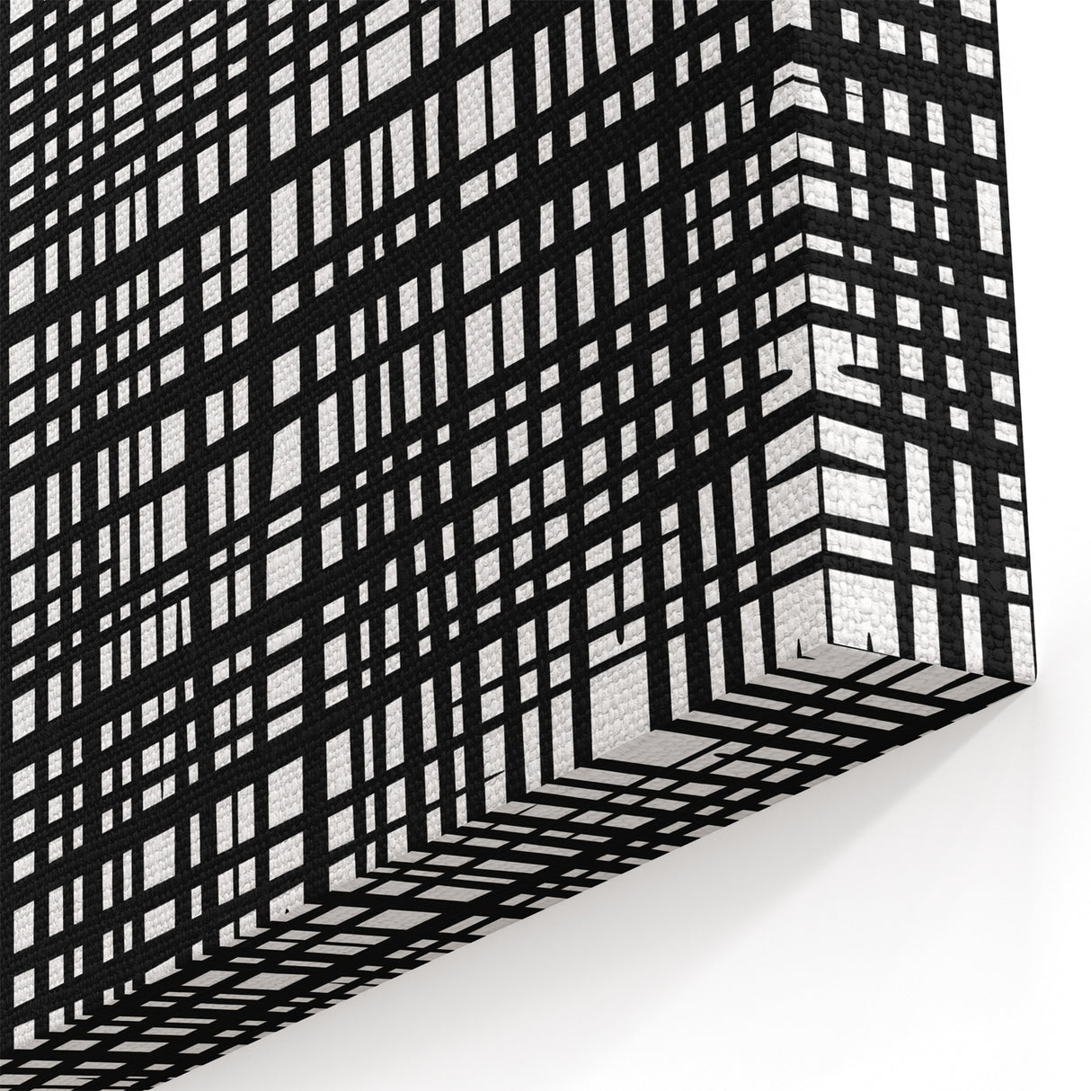 Geometric Abstract Canvas Artworks - Black Grid on White Texture