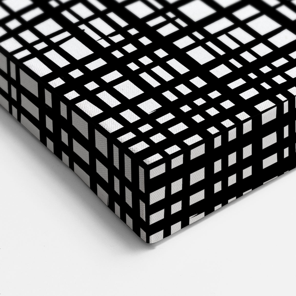 Geometric Abstract Canvas Artworks - Black Grid on White Texture