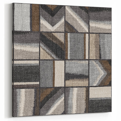 Geometric Abstract Canvas Art - Earthy Textured Grid in Neutrals
