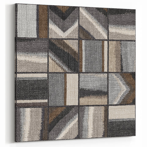 Geometric Abstract Canvas Art - Earthy Textured Grid in Neutrals