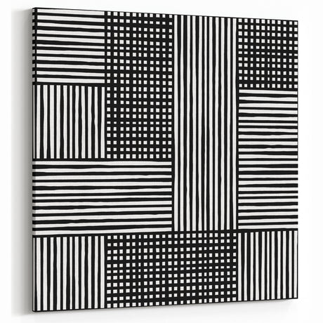 Modern Abstract Canvas Prints - Bold Black and White Line Blocks