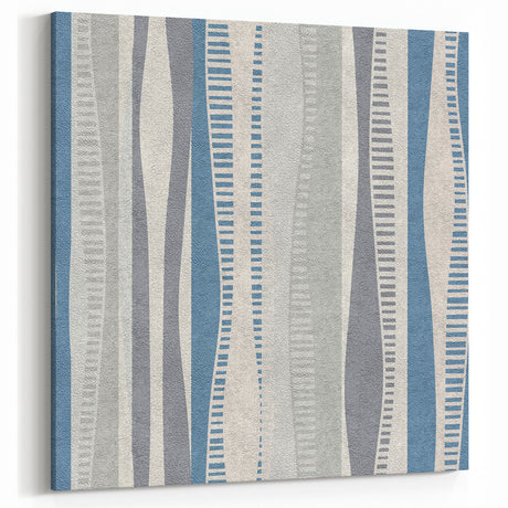 Geometric Abstract Canvas Art – Blue and Gray Wavy Line Texture