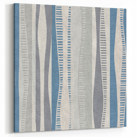 Geometric Abstract Canvas Art – Blue and Gray Wavy Line Texture