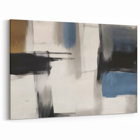 Large Abstract Wall Decor – Black, Blue, and Neutral Brush Blocks