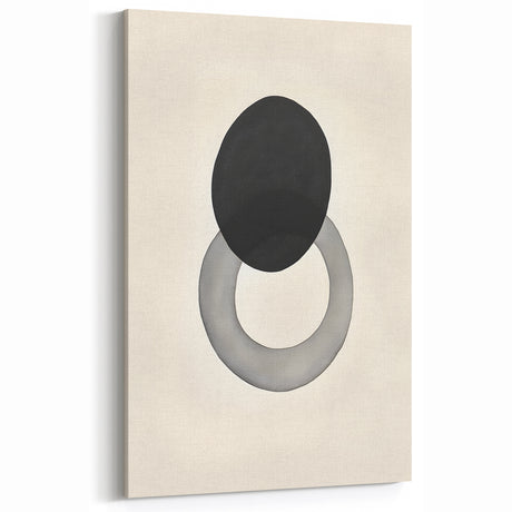 Modern Abstract Art – Black Circle and Gray Ring Minimalist Canvas