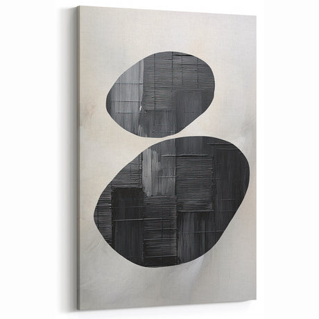 Contemporary Canvas Art – Textured Black Forms on Misty White