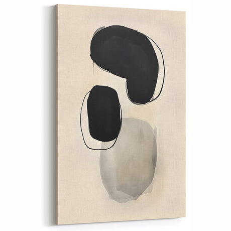 Abstract Wall Art – Organic Black Shapes on Beige Minimalist Canvas