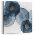 Abstract Wall Art – Navy and Gold Floral Ink Wash with Modern Flow