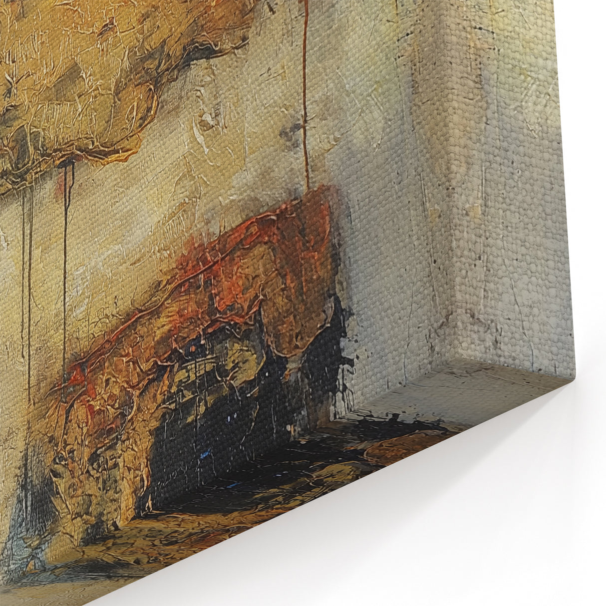 Abstract Wall Art – Fiery Earth Textures with Gold and Sky Blue Accents