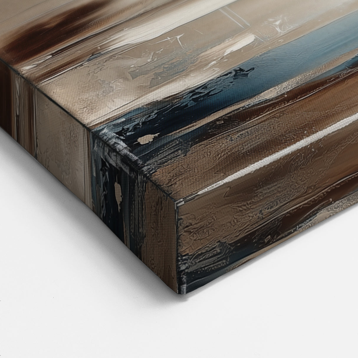 Earth Tone Art – Coastal Abstract Canvas in Blue, Beige & White