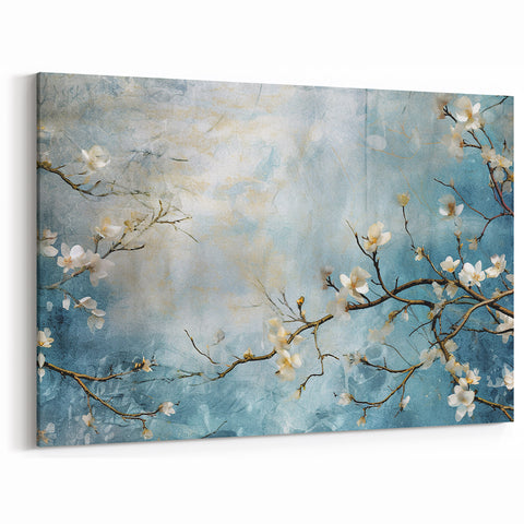 Blossom Breeze – Floral Abstract Wall Art in Blue and White Tones