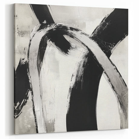Large Abstract Wall Art – Modern Black and White Minimalist Canvas