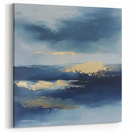 Contemporary Abstract Canvas – Navy & Gold Ocean-Inspired Wall Art