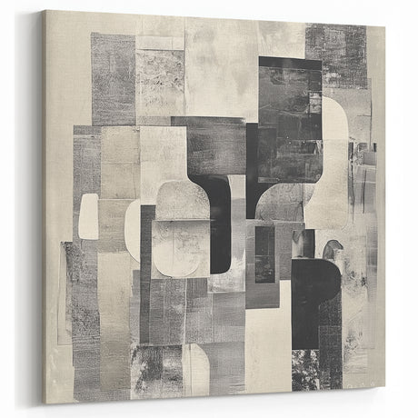 Abstract Art Prints – Black & White Textured Block Composition