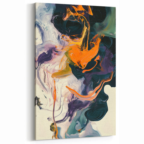 Colorful Abstract Wall Art – Expressive Orange and Dark Green Swirl