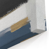 Geometric Abstract Wall Decor – Navy, Gold & Gray Brush Canvas Art