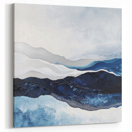 Modern Monochrome Abstract Wall Art – Navy and Silver Canvas
