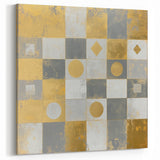 Geometric Abstract Wall Art – Gold, White & Gray Modern Canvas