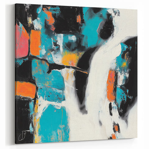 Colorful Abstract Wall Art – Teal, Orange & Black Modern Canvas