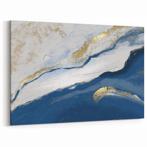 Earthen Harmony Abstracts – Navy Blue and Gold Modern Wall Art