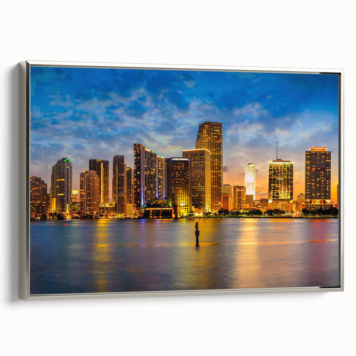 Landscape art painting featuring a colorful vintage poster style on a black background, ideal for a modern living room.