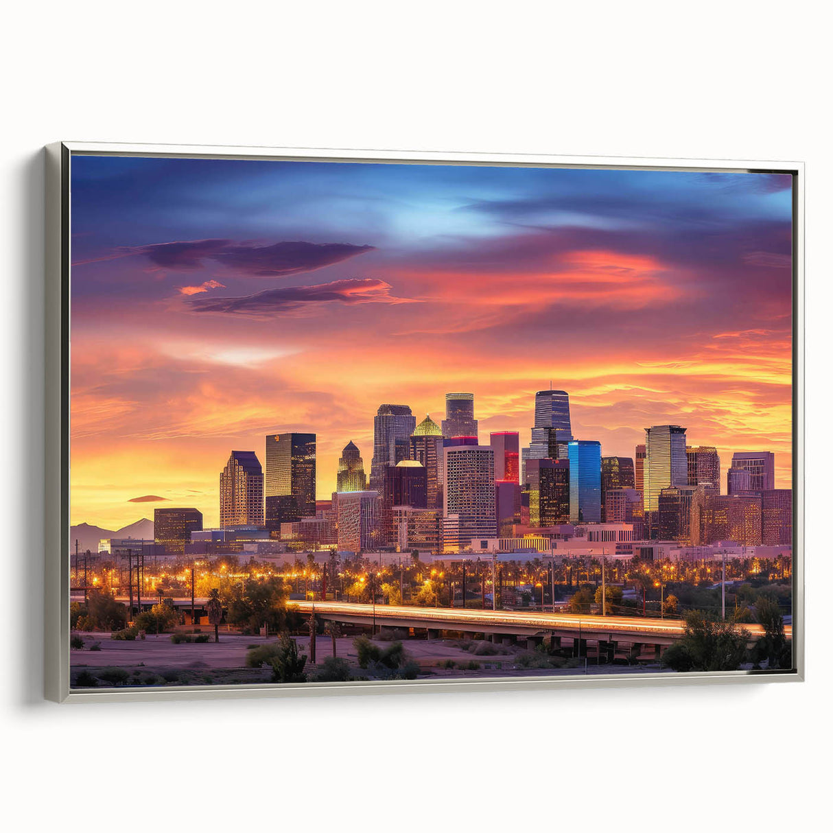 Landscape art painting featuring a colorful vintage poster art style on a black background, ideal for living room decor.