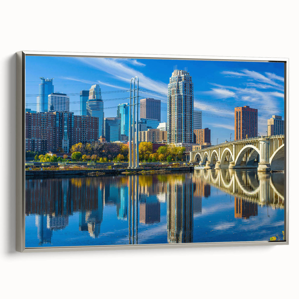 Landscape art painting featuring a vintage poster style with a black background and colorful, abstract elements on canvas.