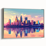 Landscape art painting featuring a colorful vintage poster of a mountain scene on a black canvas.